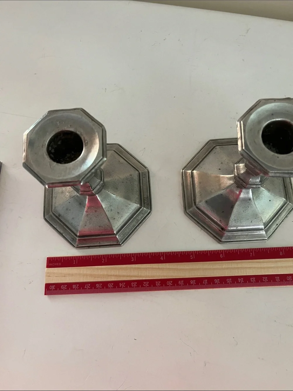 Gotham Pewter Octette Candlesticks (2) 1950’s discontinued pattern 4.5 in tall